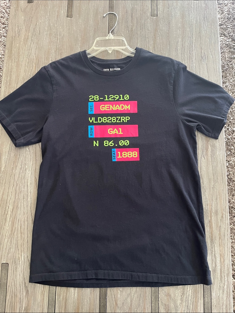 True Religion Black Tee with Neon Pink, Lime & Blue Graphic